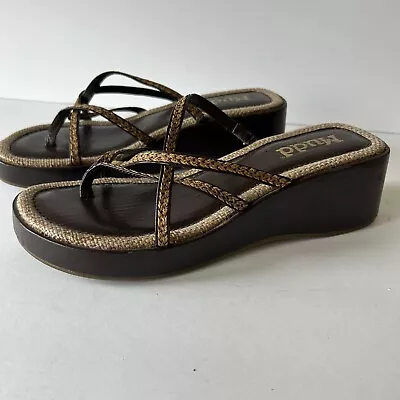 Vintage Y2K Mudd Brown Woven Platform Strappy Flip Flop Sandal Chunky 10 M Boho • $35.99