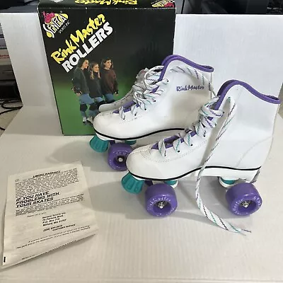 VTG White Rink Master Seneca Roller Skates Size 2 Roller Derby Purple With Box • $25