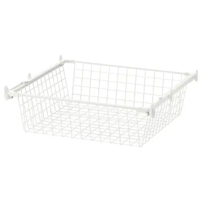 HJÄLPA Wire Basket With Pull-Out Rail White Home Cloth Storage Organiser 60x55cm • £19.37