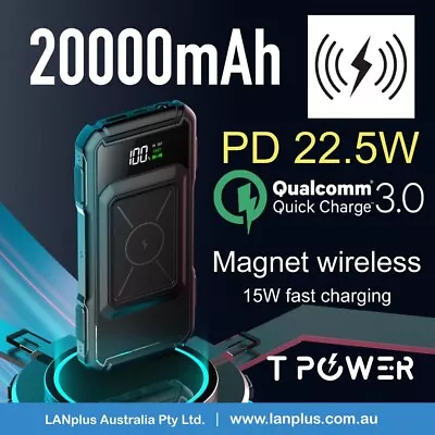 $55.99 • Buy 20000mAh QC3.0 PD22.5W Fast Charge Type-C Port LCD Magnet Wireless Power Bank AU