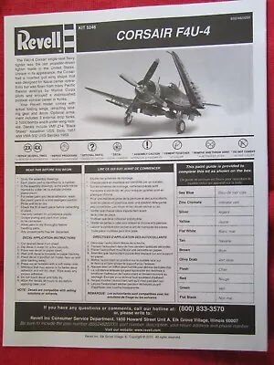 2010 Revell Corsair F4u-4 Kit 5248 Assembly Instructions 8 Page Manual • $10