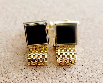 Vintage Mesh Cufflinks Black Gold Tones Small Unbranded • $14.99