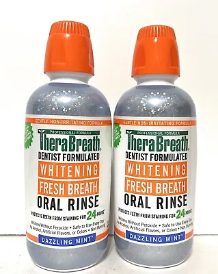 $24.85 • Buy 2 Pack TheraBreath WHITENING Fresh Breath 16oz Oral Rinse DAZZLING MINT 08/24