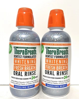 $24.85 • Buy 2 Pack TheraBreath WHITENING Fresh Breath 16oz Oral Rinse DAZZLING MINT 08/24