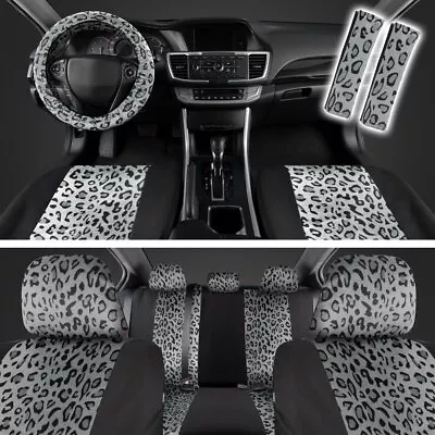 Gray Leopard Print Seat Covers For Cars Full Set Cute Car Accessories Women • $35.90