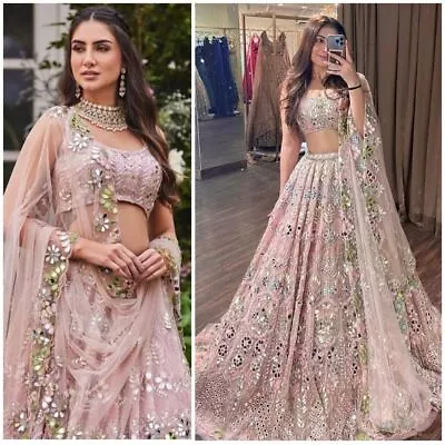 Mirror Sequins Work Lehenga Choli Indian Lengha Chunri Wedding Dress Sari Saree • $132.90