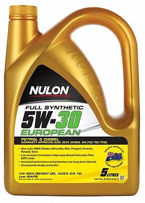 $53.56 • Buy Nulon Full Synthetic Euro Engine Oil 5W-30 5L EURO5W30-5
