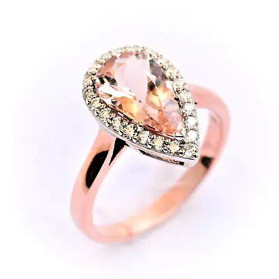 Natural Morganite Ring Genuine Diamonds 9K Rose Gold Size P Valuation $4670 NEW • $1286.80