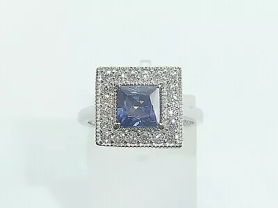 Ladies Solid 925 Sterling Silver Princess Cut Tanzanite And White Sapphire Ring • £29.95