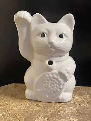 Benihana Maneki Neko Tiki Lucky Cat White Ceramic Mug Cup Painted Eyes • $18