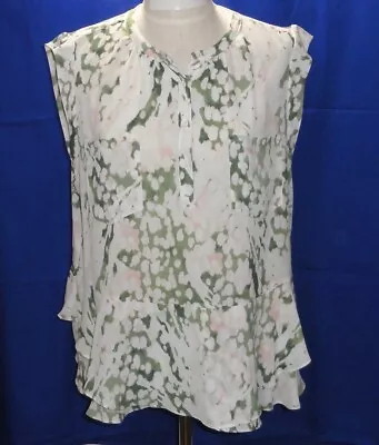 Mossimo Tank Pockets Peplum Ruffle Hem Green & Ivory Peasant Sleeveless Blouse • $19.99