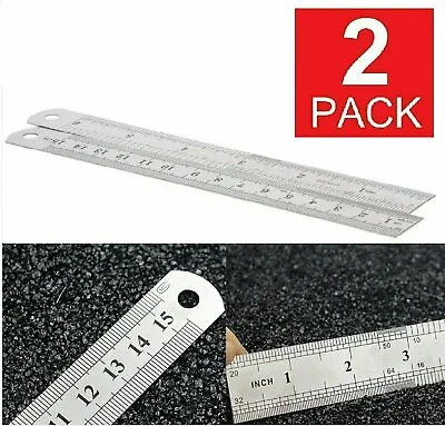 2-Pack Stainless Steel Metal Straight Ruler Scale Double Sided 6 Inch / 15 Cm • $3.55