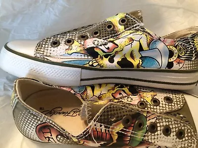 Ed Hardy Women's Slip On Laceless Canvas Shoes Size 6 Multi Graphic Design  • $35