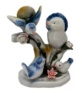 Vintage Porcelain Figurine Of 3 Blue Birds Sitting On A Branch • $16