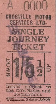 Bell Punch Ticket. Crosville Motor Services Ltd. Single Journey. Fare  1/5 1/2d • £2