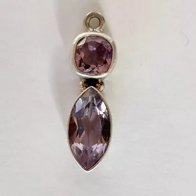 Vtg Double Amethyst Marquis Pendant 925 • $9.99