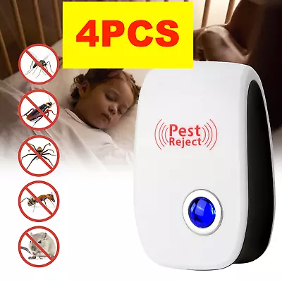 4X Ultrasonic Plug In Pest Repeller Reject Deter Mosquito Mice Rat Spider Insect • £10.75