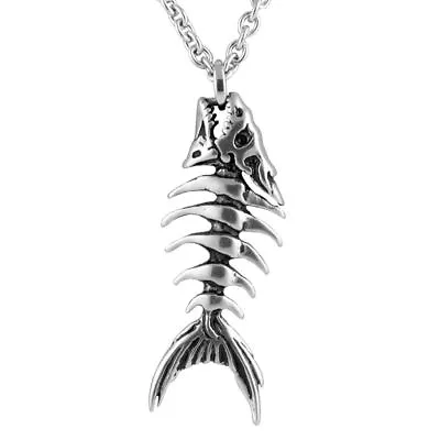 Fish Bones Necklace Skeleton Pendant Stainless Steel Jewelry 17 -19  By Controse • $24.95