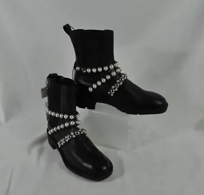 NWT Zara Black Chelsea Botin Boots Pearl Silver Studded Size EU 40 US 9 Women’s • $76