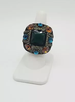 Vintage Looking Large Rhinestone Colorful Brass Like Stretch Ring (R1) • $14