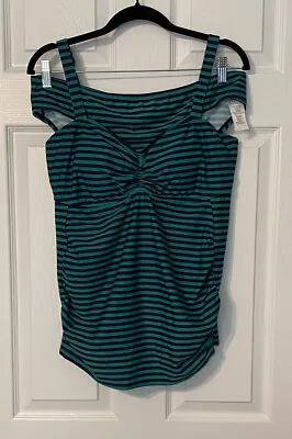 Motherhood Maternity Size L Green Navy Blue Stripe 2 Piece Tankini Swimsuit  • $25