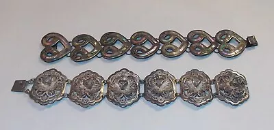 Vintage Mexico Sterling Silver Bracelets ~ Abalone Link & Filligree • $29.95