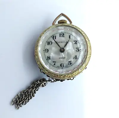 Lucerne Pendant Clock Watch Swiss Made Vintage Gem On Back • $29.99