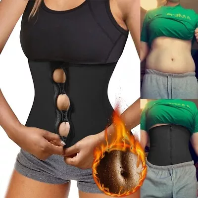 UK Women Waist Trainer Latex Sport Zipper Body Shaper Sauna Girdle Slimming Belt • £6.79