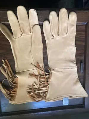 Vintage Fringed Western Gauntlets Gloves Golden Deer Skin Extra Large 15 L NEW! • $55