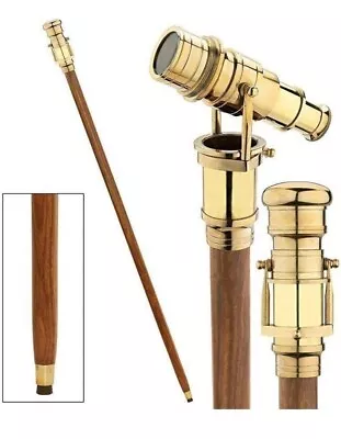 Nautical Walking Cane With Telescope Brass Handle Foldable Wooden Walking Stick • $39.99
