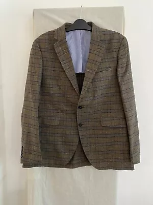 HACKETT LONDON Brown Check Wool Blend (30%) Blazer Size 44 R • $50.53