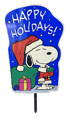 VTG Peanuts Snoopy Santa Happy Holidays  26” Yard Sign Impact Plastics 1998 • $35
