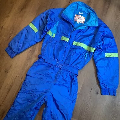 Vtg Mens Ski Suit One Piece Snowsuit Edelweiss Apres Snow Bib Blue 80s 90s Large • $149.99