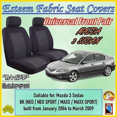 Esteem Black Front Seat Covers Suitable For Mazda 3 BK Sedan: 01/2004 To 03/2009 • $86.98