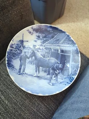 Vintage 1984 Ter Steege BV Delft Blauw Men Horse Stable Plate Made In Holland • $24.99