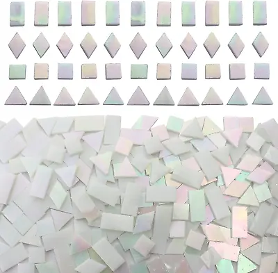 Azulejos Mosaico Vidrio Blanco Iridiscente Para Manualidades 280 Piezas Mixtas • $31.95