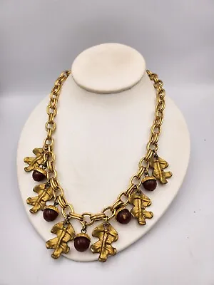 Vintage DAUPLAISE Gold Tone Oak Leaf RARE Design Choker Bib ACORN Necklace • $79.99