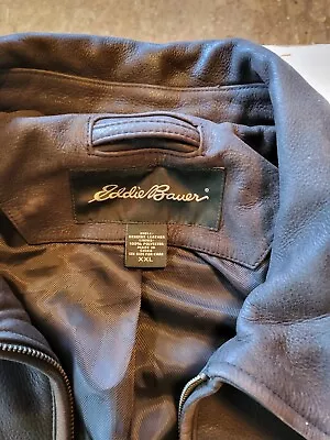 Eddie Bauer Leather Jacket Men 2XL Brown • $20