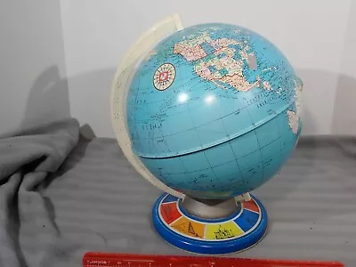 LARGE 1960'S OHIO ART TIN METAL HOLLOW EARTH SPINNING WORLD GLOBE Clean NO DENTS • $28