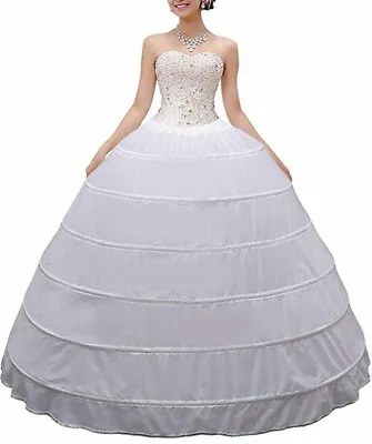 Wedding Petticoat Crinoline 6 Hoop Skirt White Women Long Ball Gown Underskirt • $28.99