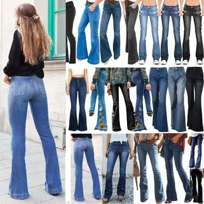 £9.71 • Buy Womens Stretch Flared Bell Pants Jeans Denim Skinny Low Rise Bootcut Trousers