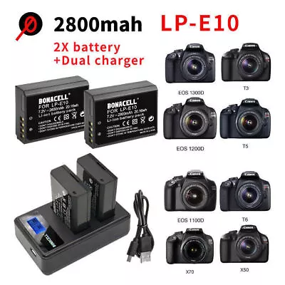 2PCS Battery For Canon EOS T6 T5 T3 Rebel T7 X50 T100 Kiss LPE10 With Charger Us • $18.99