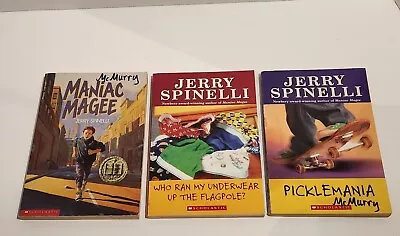 3 Books By Jerry Spinelli: Maniac Magee Picklemania Who Ran My Underwear... • $12.99