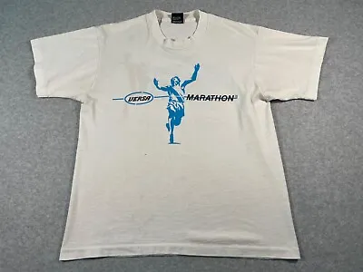 Vintage Marathon Shirt Adult Large White Single Stitch Versa Mens 90s Running • $16