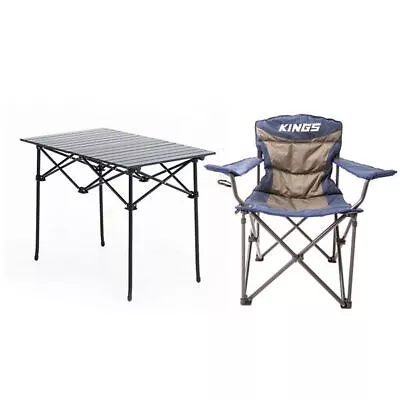 Adventure Kings Aluminium Roll-Up Camping Table + Throne Camping Chair 300kg • $89.90