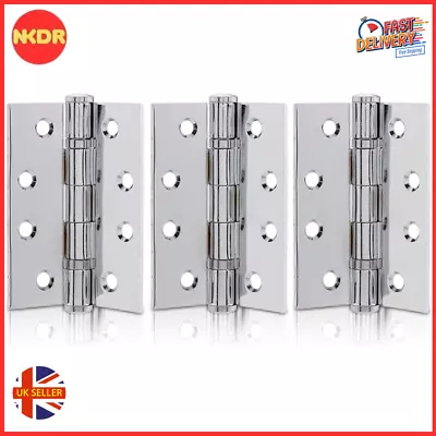  XFORT® 4  Polished Chrome Hinges | Ball Bearing | Wooden Door Hinges | 1.5 Pair • £8.50