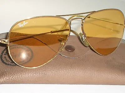1980's 58MM VINTAGE B&L RAY BAN L9535 CHANGEABLES AMBERMATIC AVIATOR SUNGLASSES • $277.49