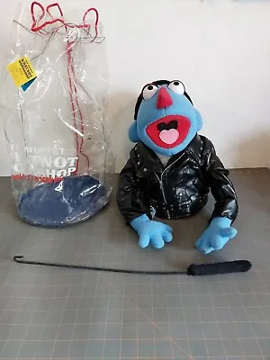 The Muppets Whatnot Workshop Blue Puppet FAO Schwarz Biker Black Jacket Hair • $79.99