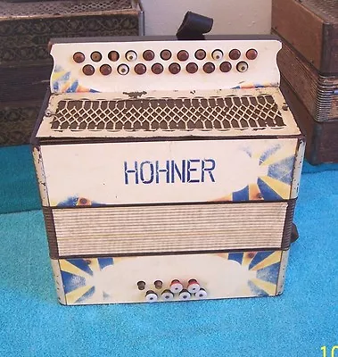 Vintage Hohner 2 Row Button Box Accordion Accordian Germany C/F Blue Yellow Flag • $137