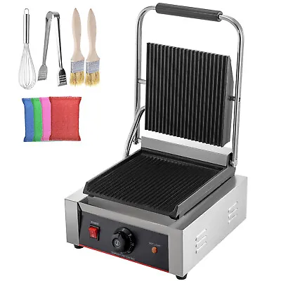 $159.99 • Buy Commercial Sandwich Press Grill Griddle Panini Maker Grooved Steak NonStick1800W
